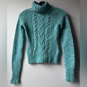 Express Cashmere Wool Blend Teal Cable Knit Turtleneck Sweater